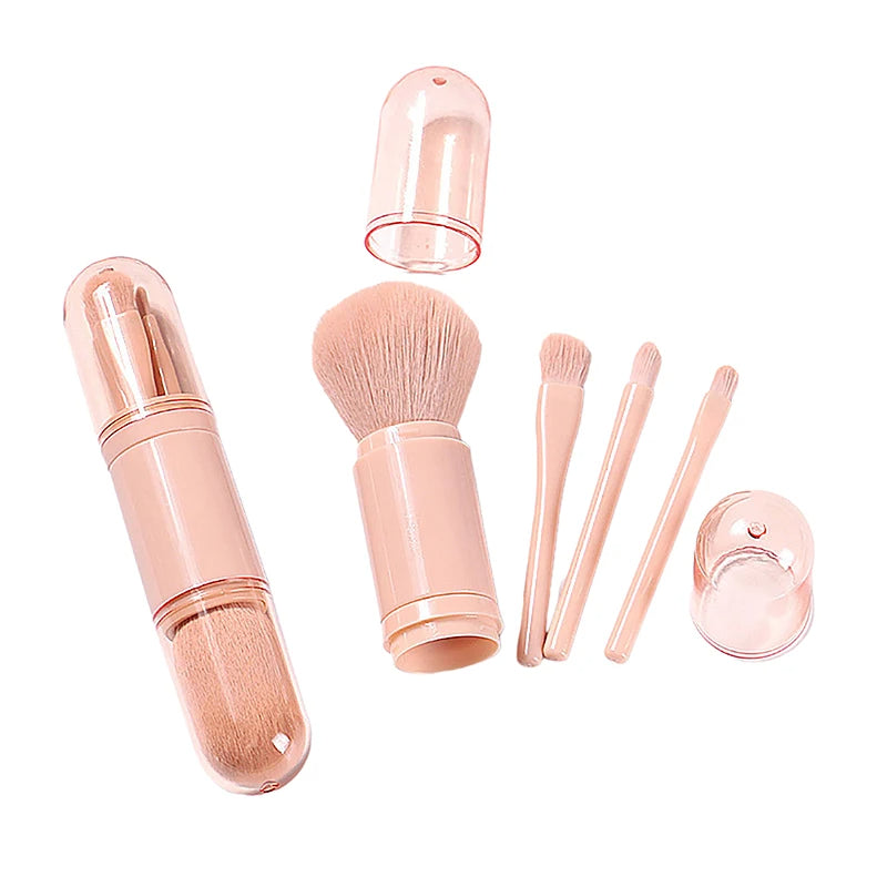 4-in-1 Portable Makeup Brush Set - Travel-Friendly Synthetic Face Brushes