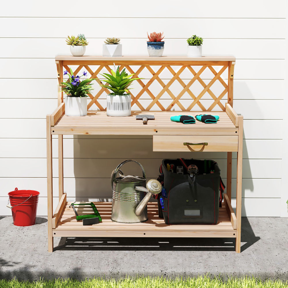 Garden Potting Bench Table Wooden Planting Workstation For Wood With