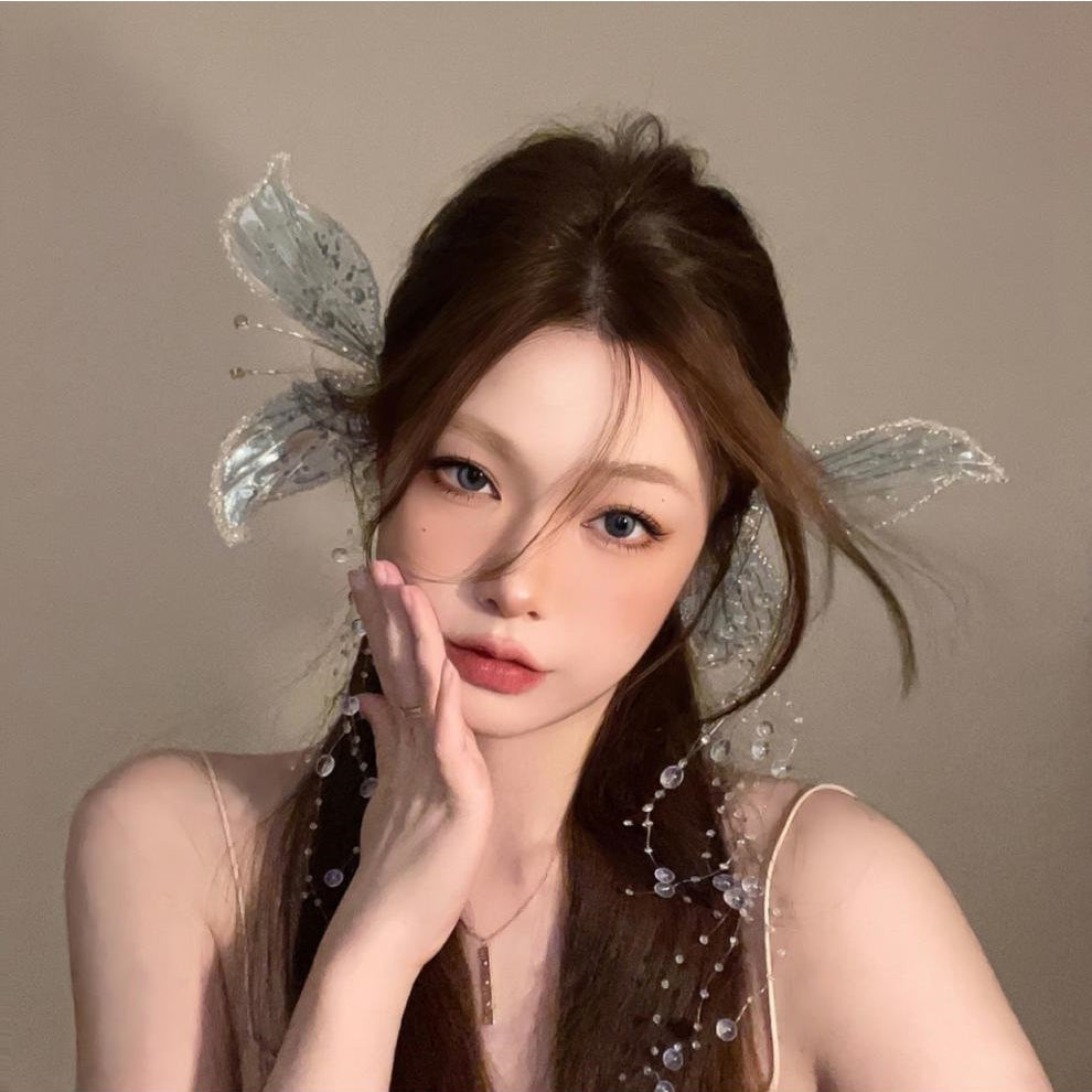 Bridal Crystal Butterfly Headpiece with Tassel