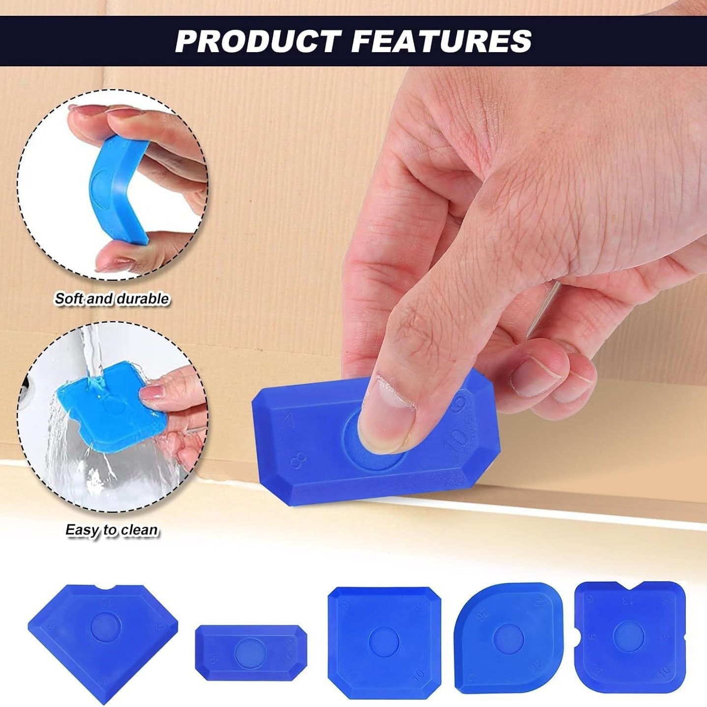 5-Piece Silicone Caulking Tool Set for Kitchen & Bathroom Sealing