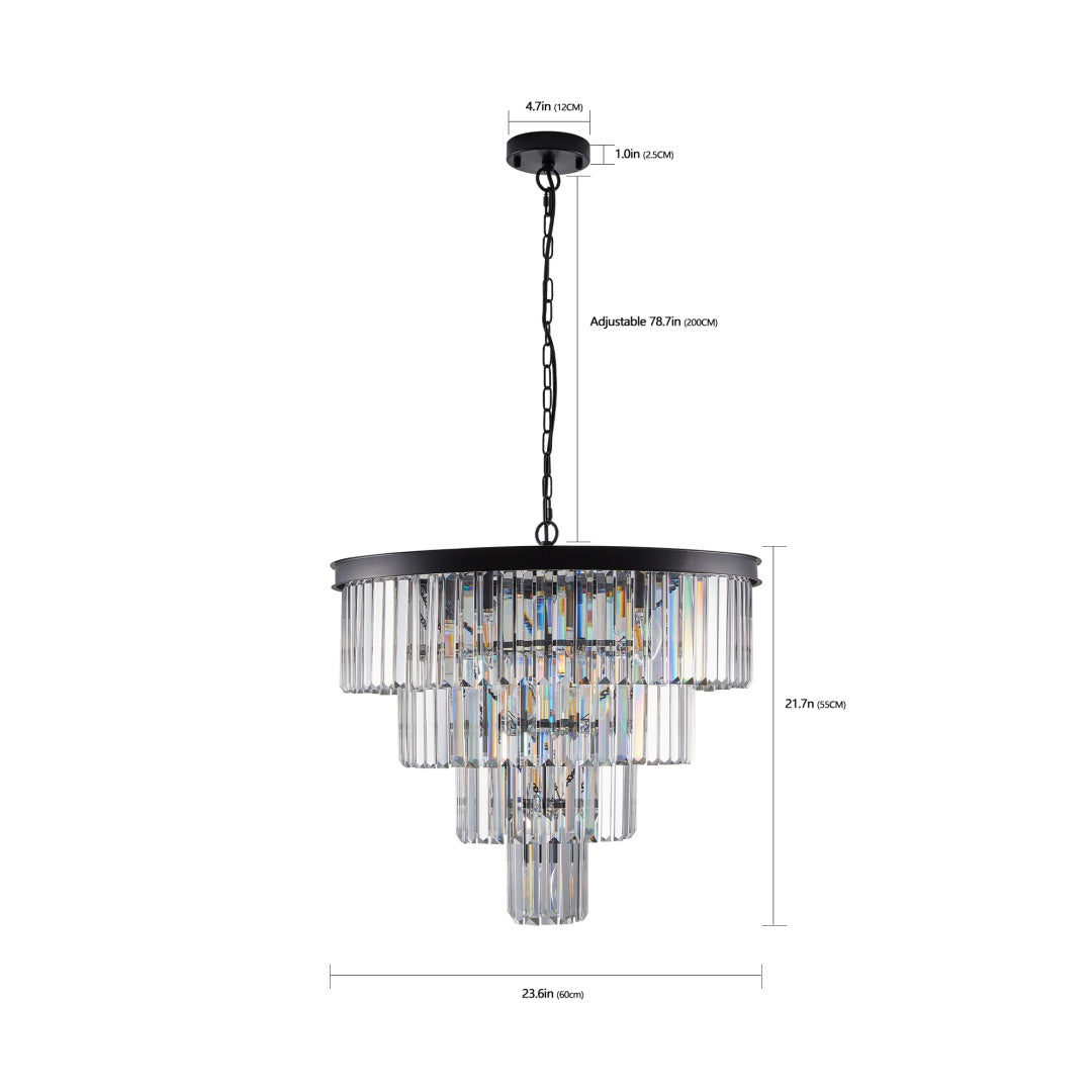 Elegant Black Crystal Chandelier - 4 Tier Modern Lighting Fixture