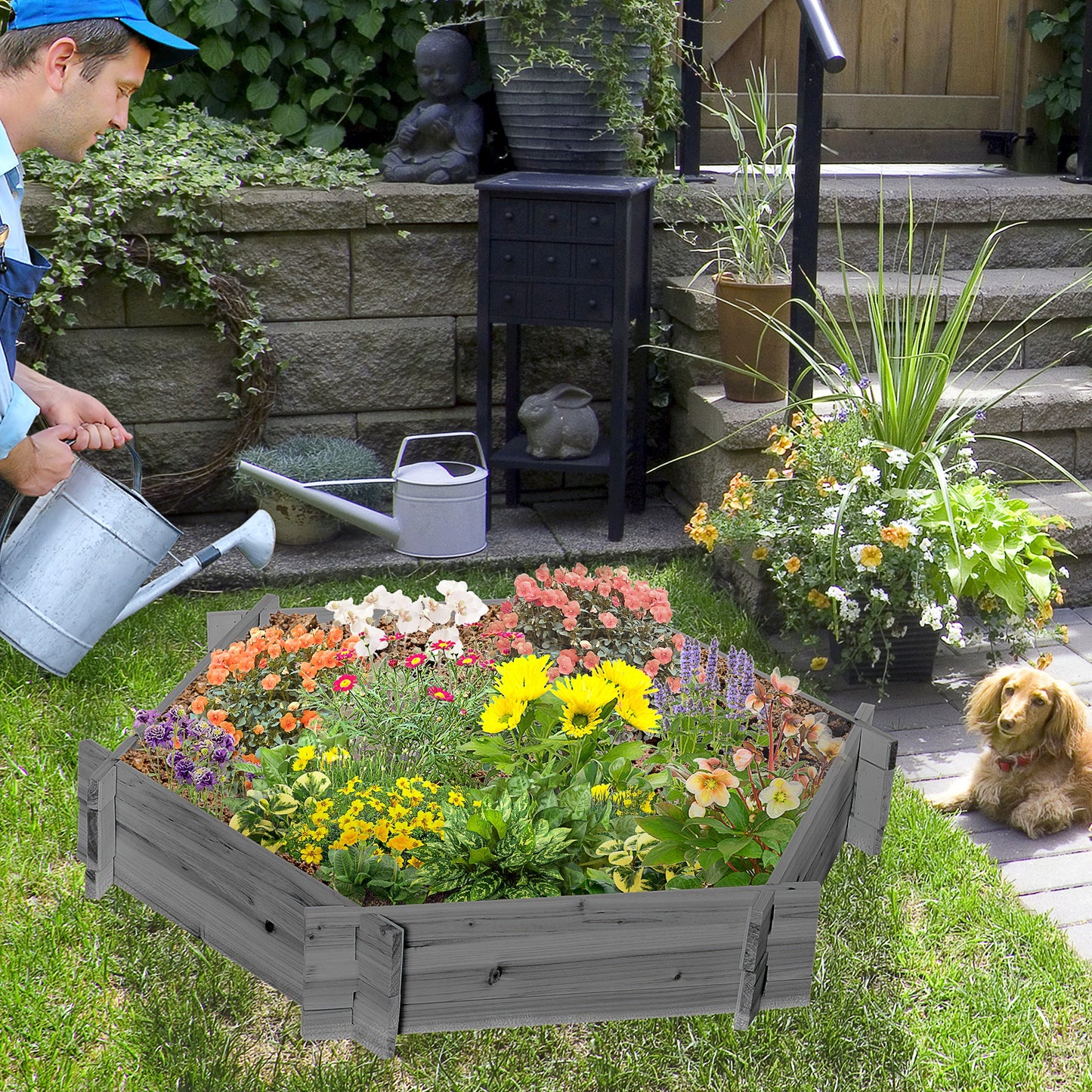 39 x 36 Inch Screwless Hexagon Garden Bed - Outdoor Raised Planter Box, Gray