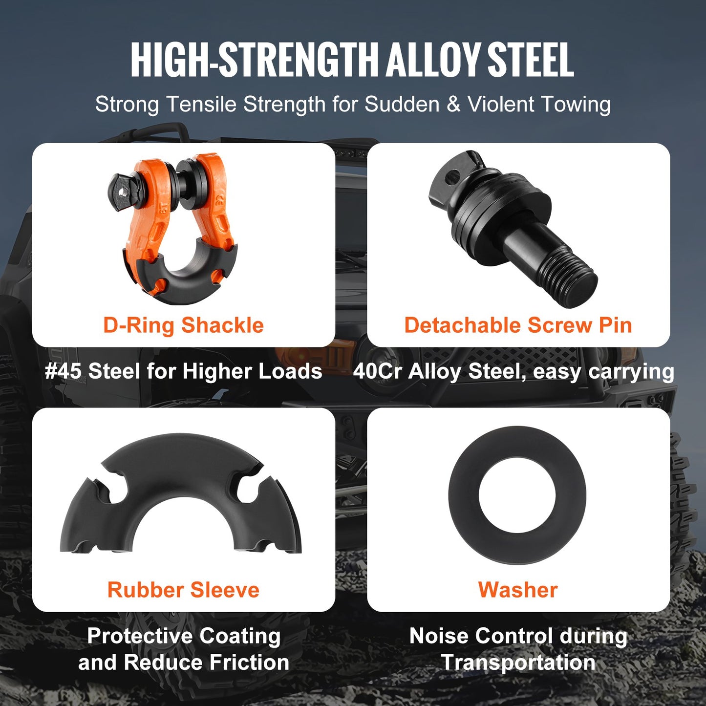 Heavy Duty Alloy Steel D-Ring Shackle 2 Pack with Screw Pin for Off-Road Towing