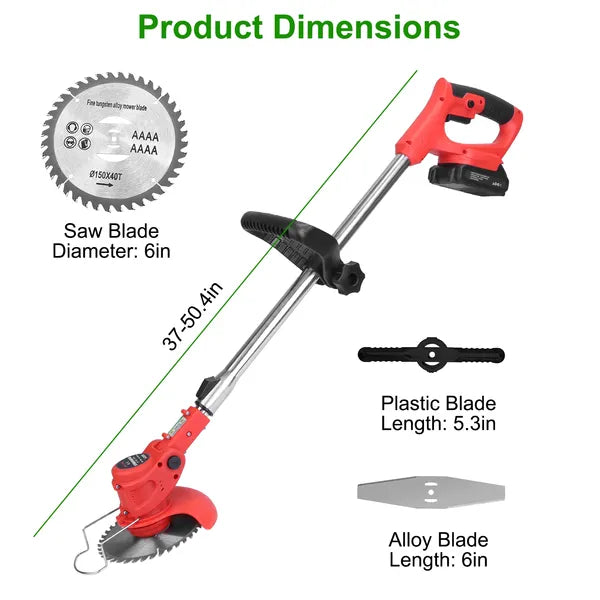 Cordless Electric Grass Trimmer with Saw Blades & Accessories - Rechargeable