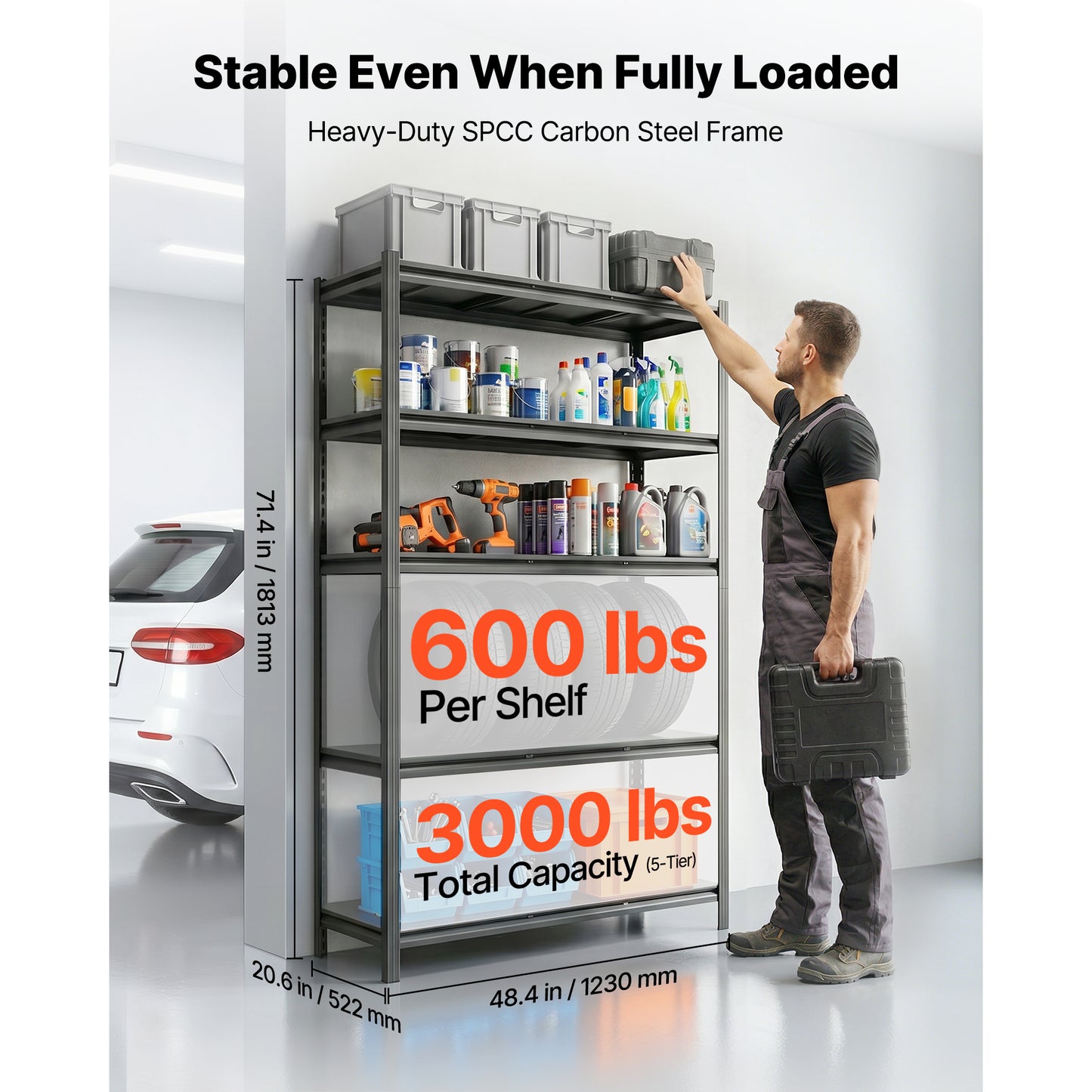 Heavy Duty 5-Tier Metal Garage Storage Shelves - Adjustable Utility Rack, 3000 lbs Capacity