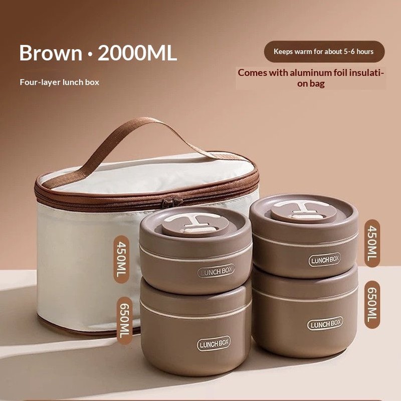 Round Stainless Steel Soup Pot Lunch Box with Compartments, 2200ML Four Layers