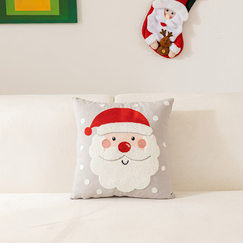 Christmas Embroidery Pillow Cover Holiday Home Decor 45x45cm