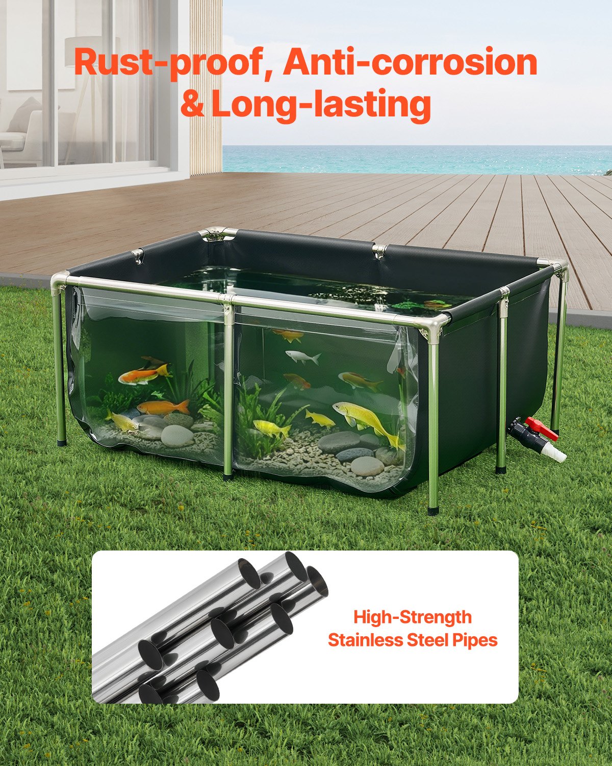 Above Ground Koi Tank - 126.8 Gallon Canvas Fish Pond with Clear View