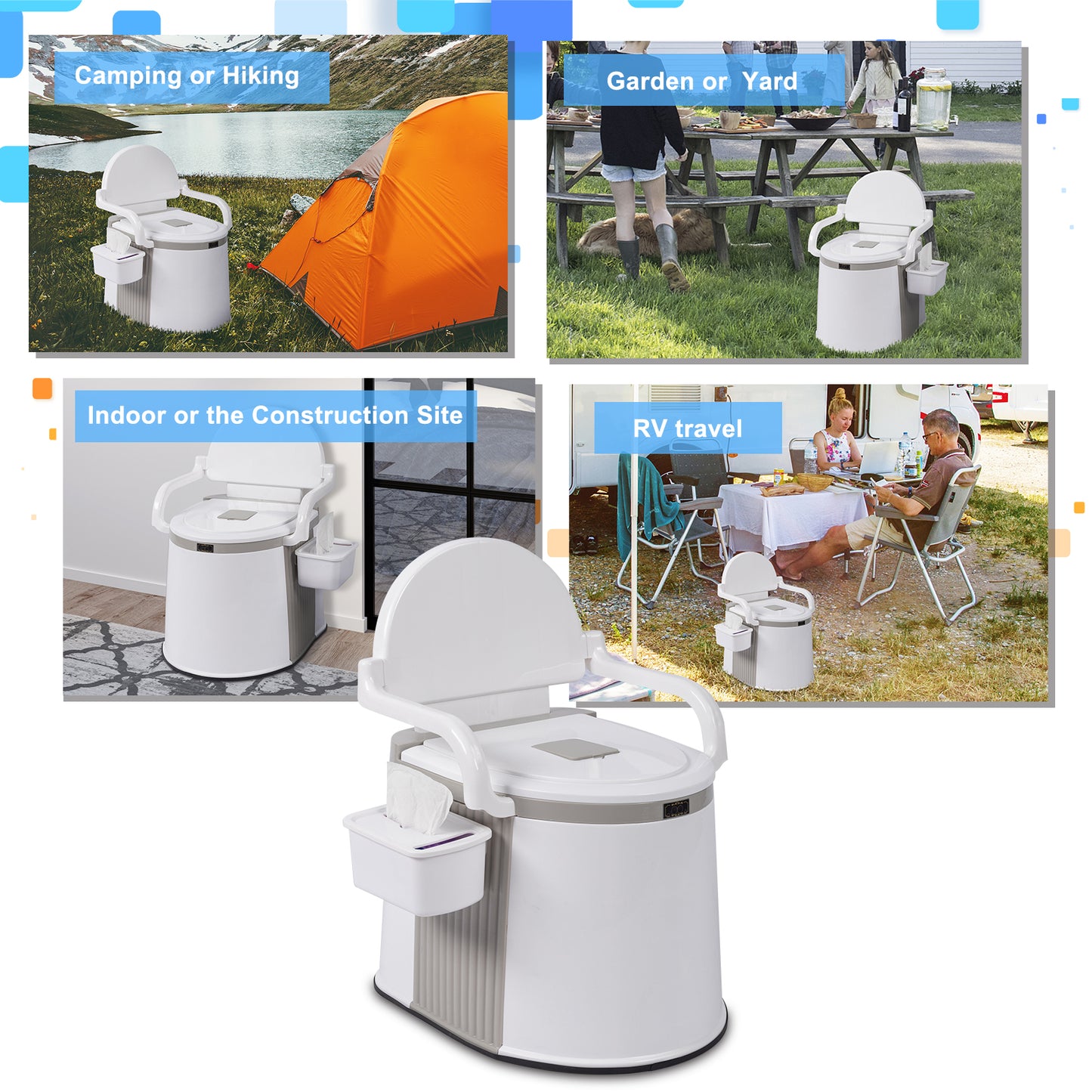 Portable Outdoor Toilet with Anti-Slip Strip - Off-White