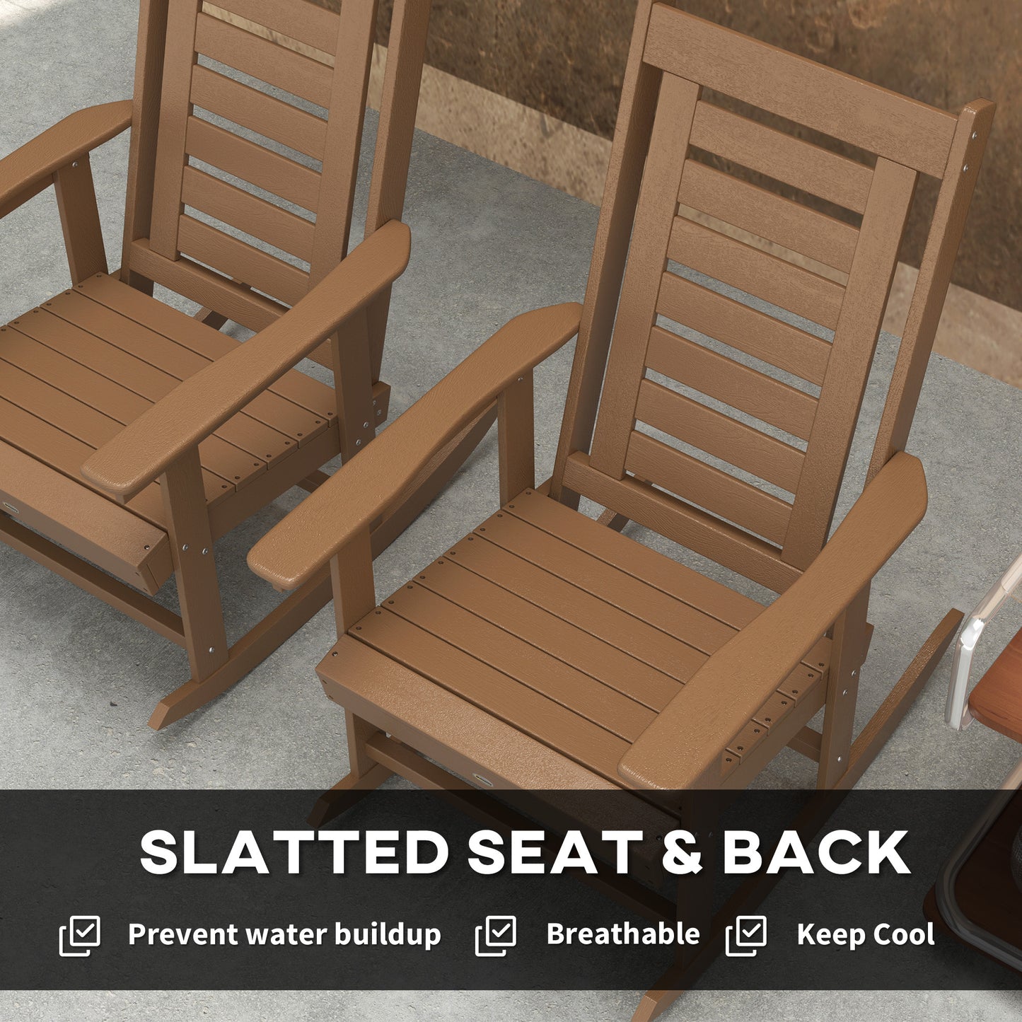 Set of 2 Outdoor Rocking Chairs - HDPE Patio Rockers, Brown