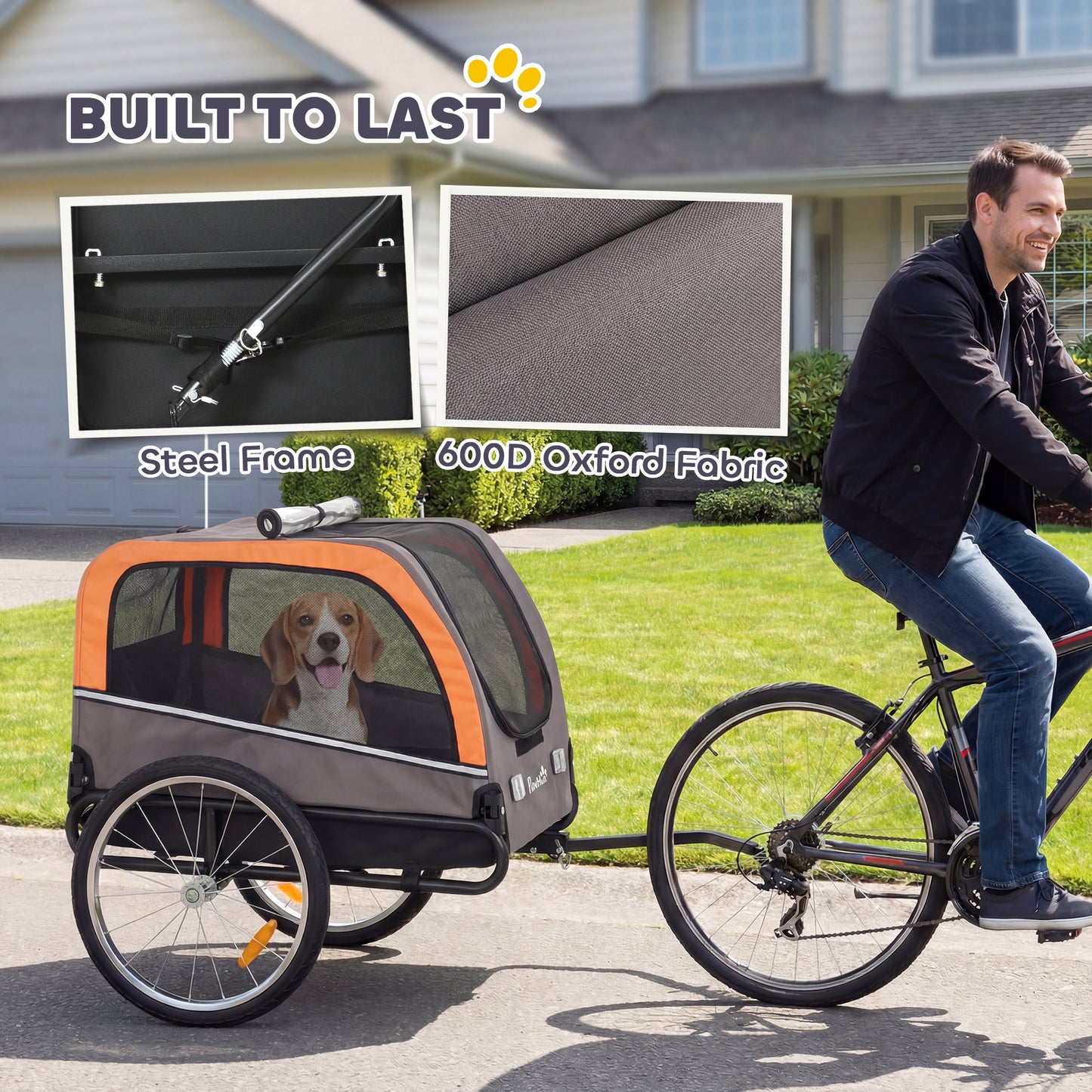 Dog Bike Trailer Pet Carrier with Quick-Release Wheels & Reflectors - Orange 790x230x530mm