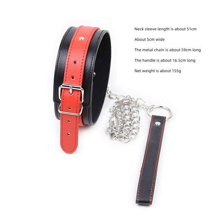 Pet Collar with Drag Chain - Leather Black and Red Lock for Male and Female
