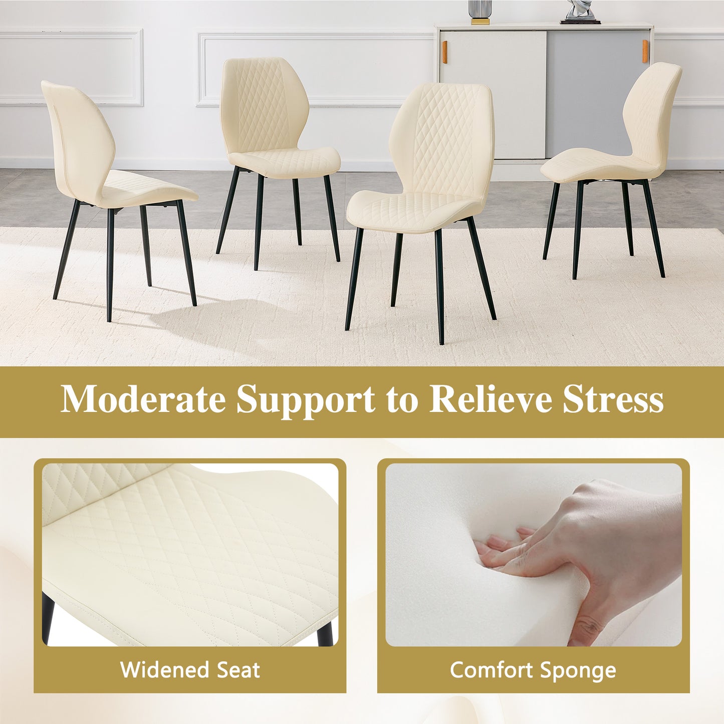 Set Of 4 Modern Light Luxury White Diamond-quilted PU Chairs With