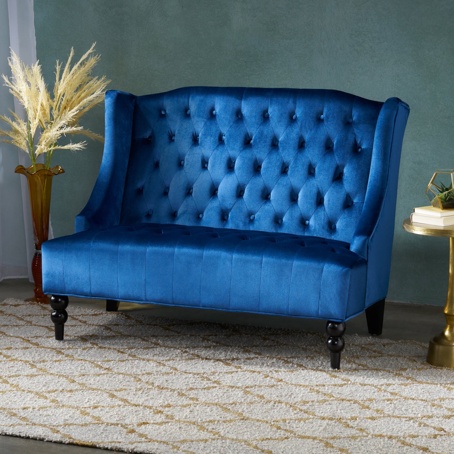 Navy Blue Velvet Loveseat - Luxurious Modern Glam Sofa