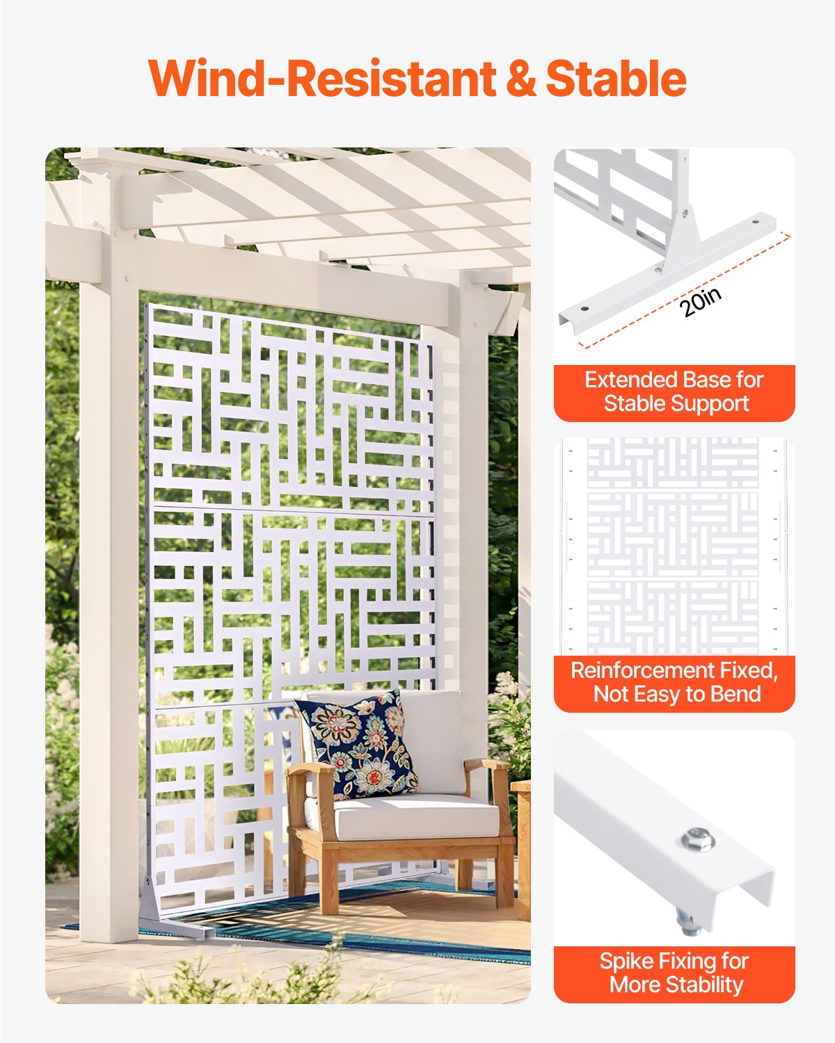 Outdoor Metal Privacy Screen 47 x 76 Inches for Garden & Patio in White