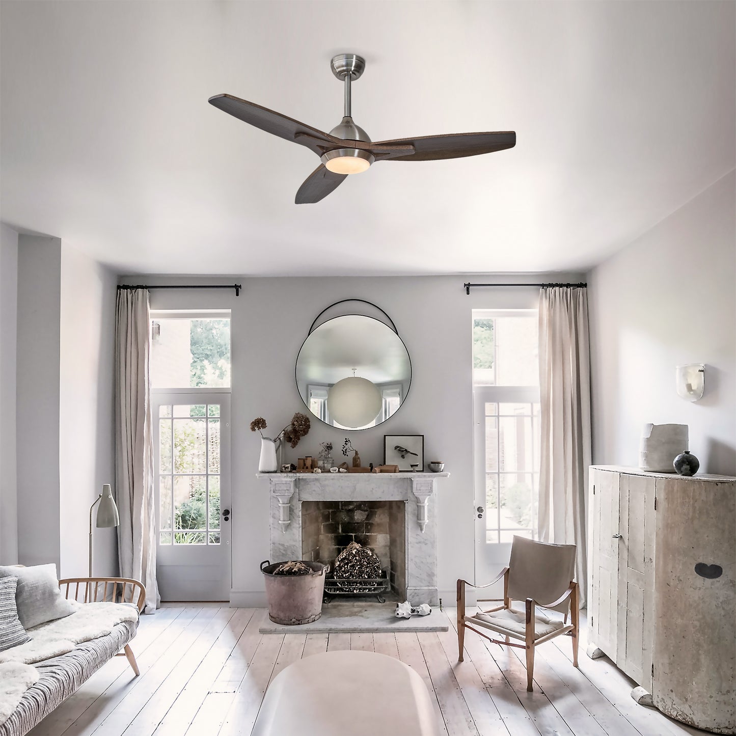 52-Inch Ceiling Fan with Lights, Quiet DC Motor, Reversible - Nickel Wood