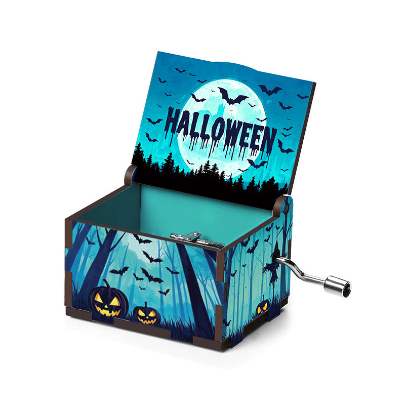 Halloween Wooden Music Box with Spooky Style - Holiday Gift Decor