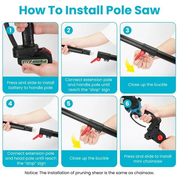 4-in-1 Cordless Pruning Shear & Electric Chainsaw with 5.5ft Extension Pole, Brushless Motor, 2 Batteries