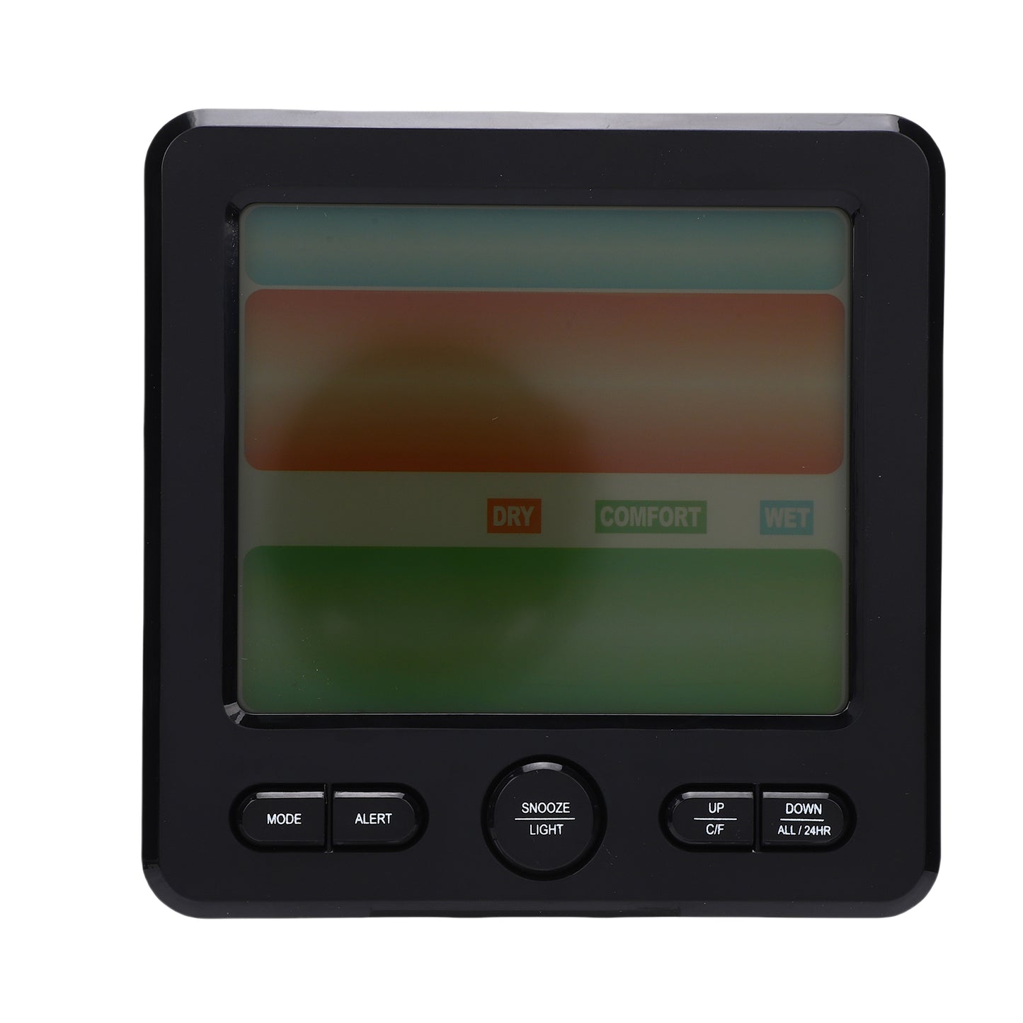 Indoor Temperature and Humidity Monitor with Clock and Alarm, Backlit LCD Display - Black