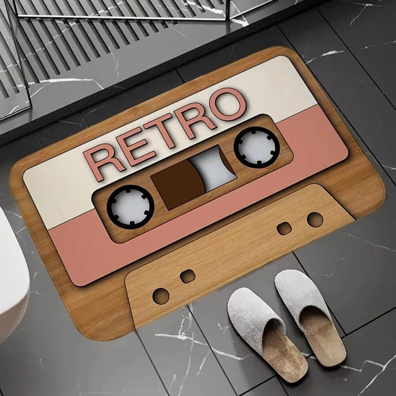 Cassette-Style Flannel Bathroom Rug Mat - Modern Minimalist Floor Cover