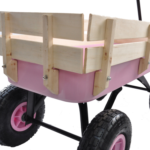 All Terrain Garden Wagon with Wood Railing and Air Tires for Outdoor Use
