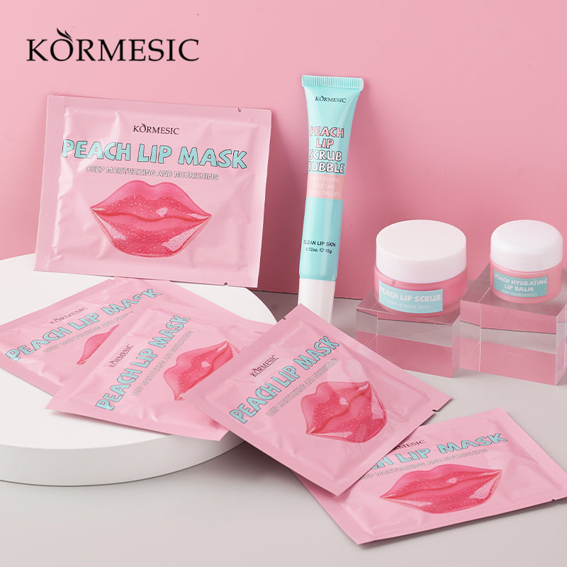 Lip Care Set with Peach Extract - Nourishing Lip Balm & Treatments