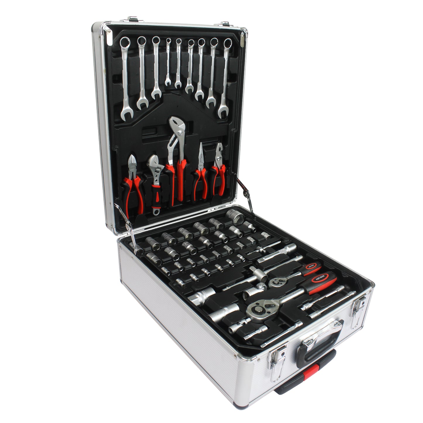 Portable Hand Tool Box with 4 Layer Toolset and Wheels - Black or White