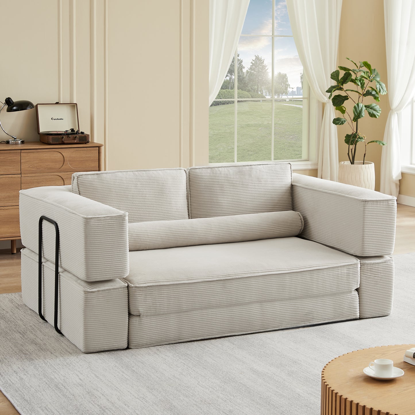 Large Modern Corduroy Sofa - Freely Combined Design, Khaki