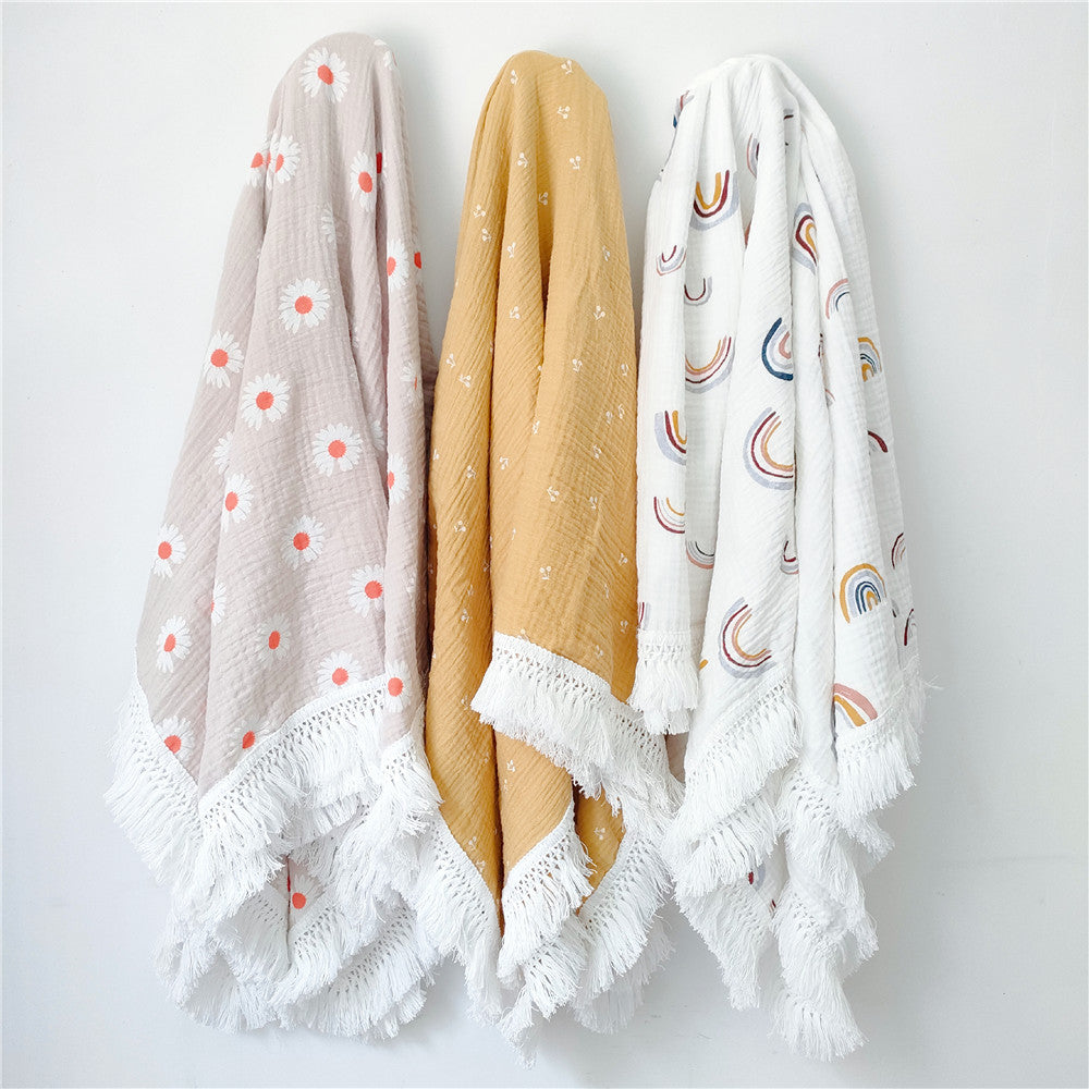 Children's Cotton Tassel Blanket - Baby Bedding 100x120cm, Multiple Colors