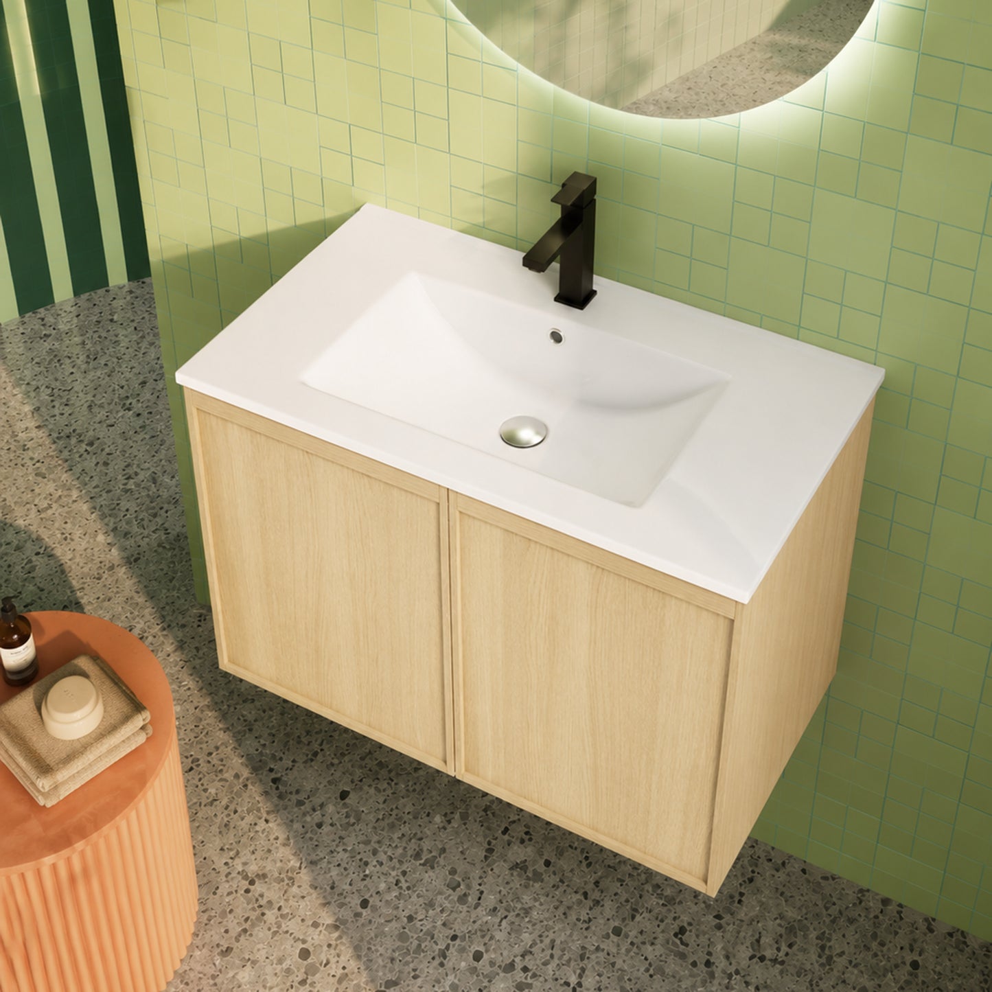30" Wall-Mounted Bathroom Vanity with Sink - Light Oak