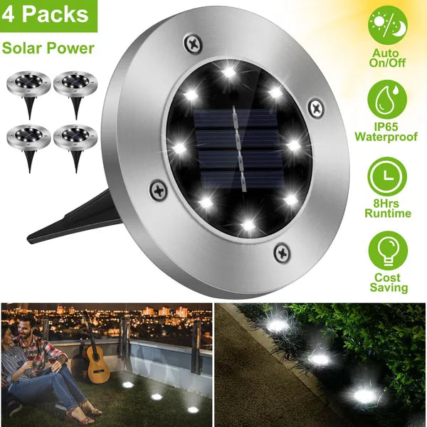 Solar Ground Path Lights Waterproof Outdoor Lawn Pathway Lighting - 4 Pack