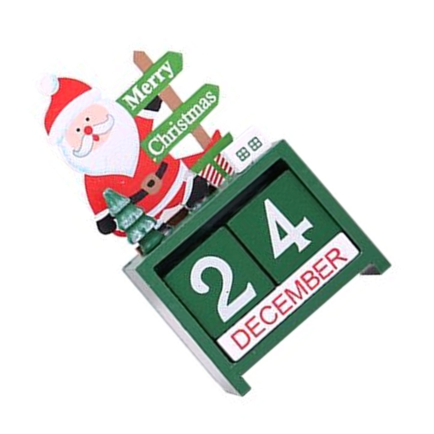 Wooden Christmas Desk Calendar - Santa & Tree Design