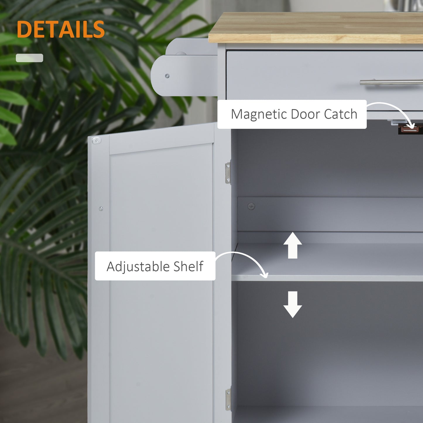Rolling Kitchen Island Cart with Solid Wood Top & Drawer - Gray
