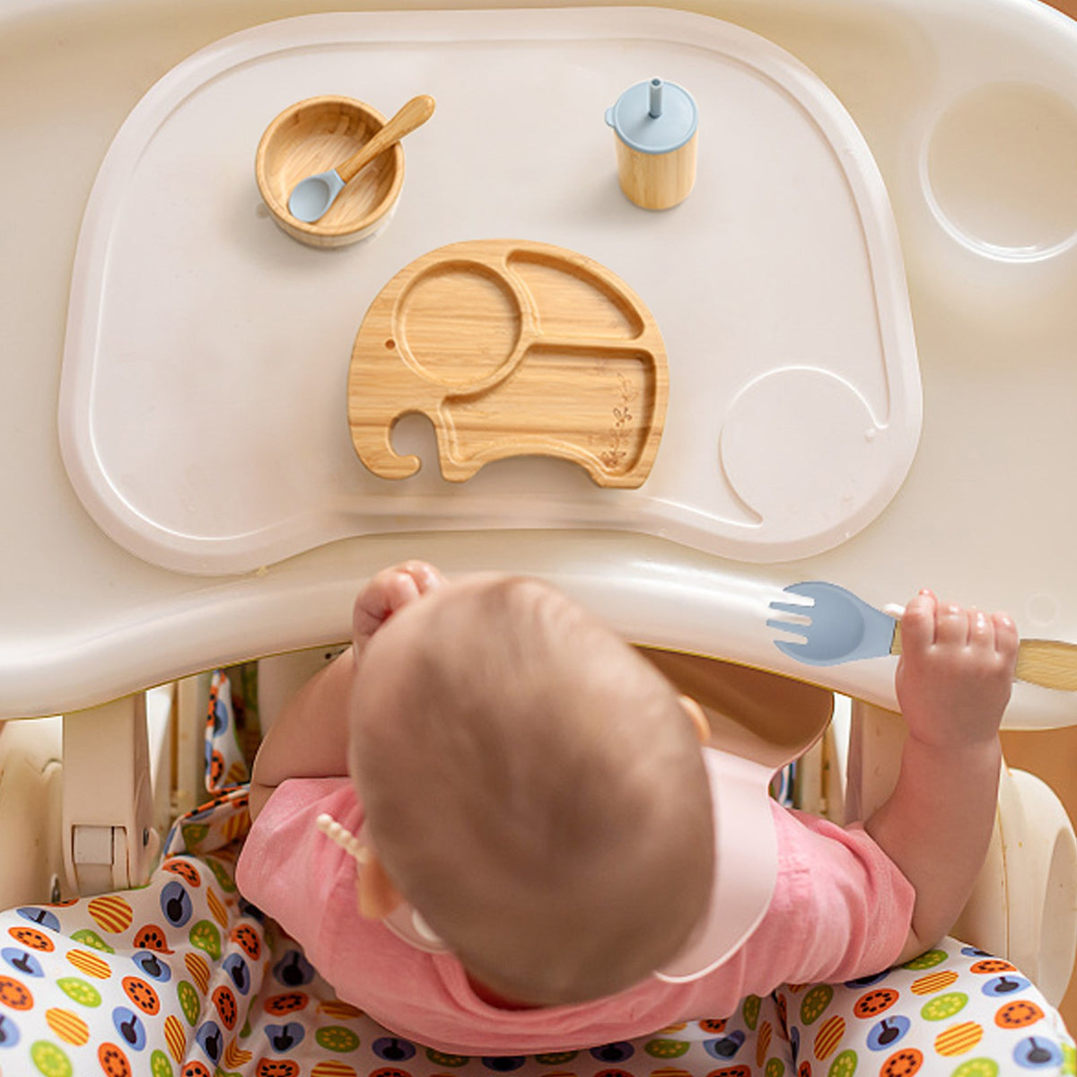 Baby Elephant Dinner Plate Set with Silicone Suction, Bowl and Water Glass