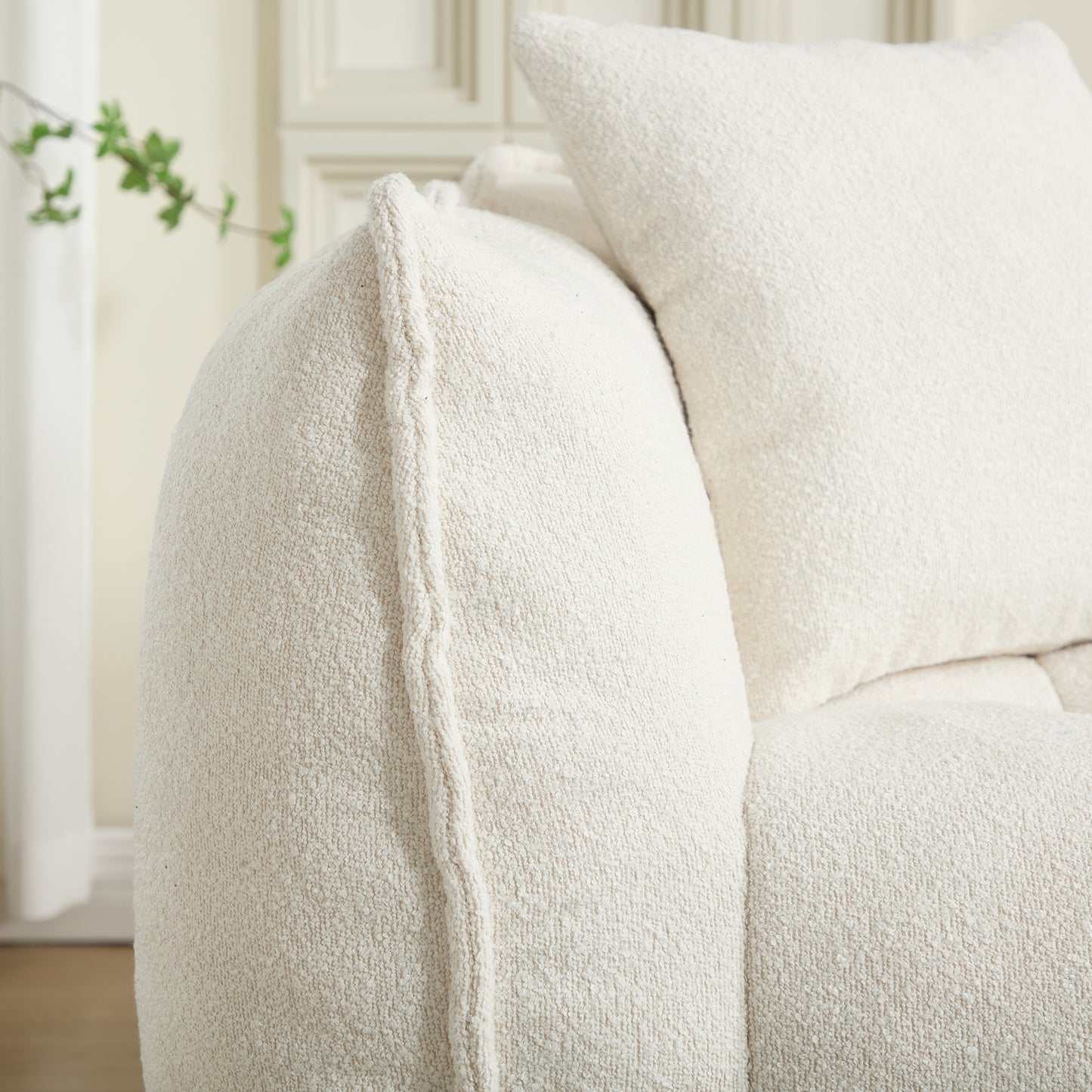 Comfortable Beanbag Chair for Two - Beige Chenille Sofa