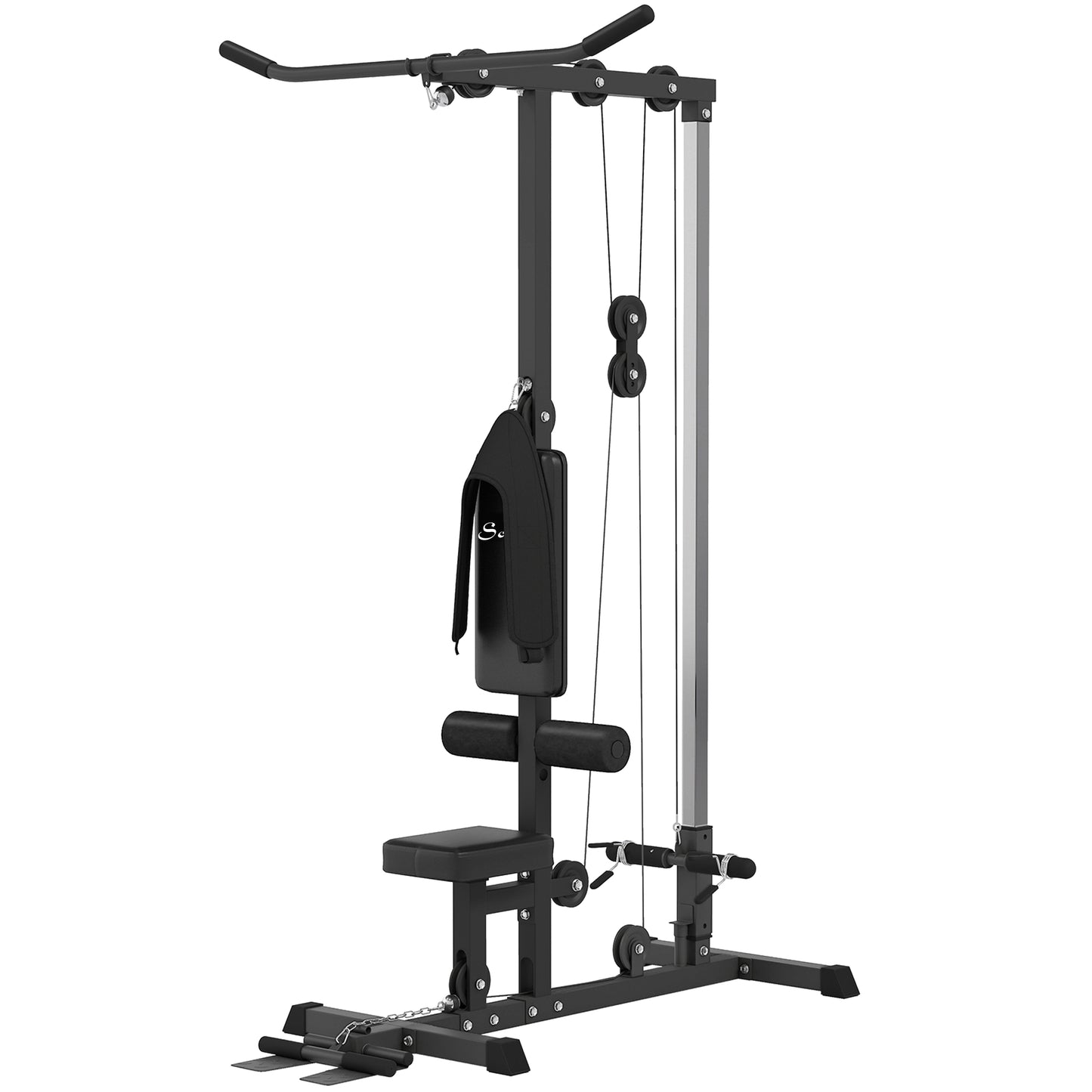 Lat Pull Down Machine with Adjustable Seat & Low Pulley - Black