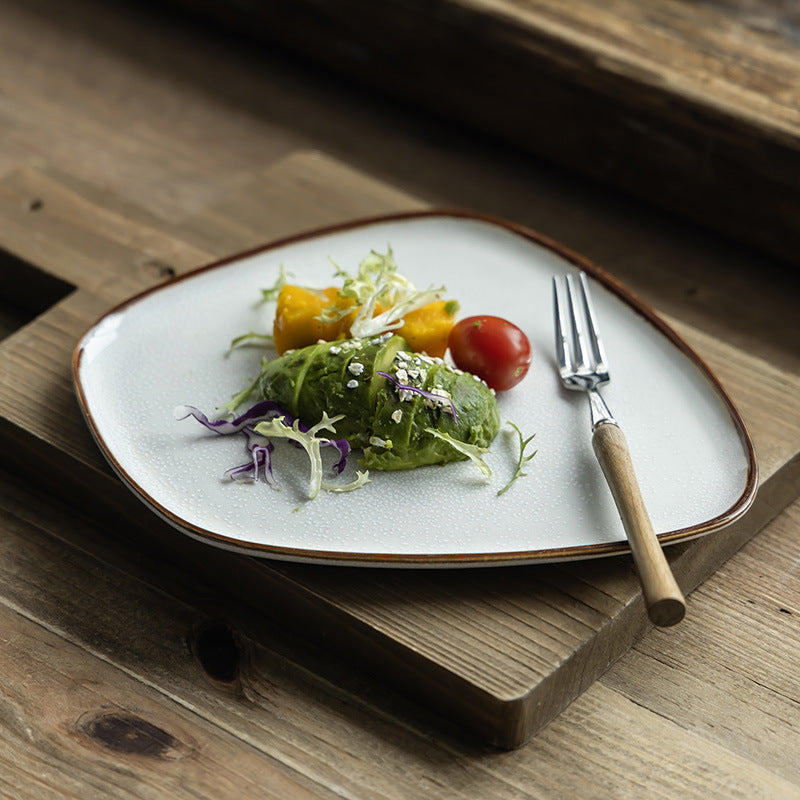 7.3 Inch Ceramic Irregular-Shaped Plate for Salad and Western Food