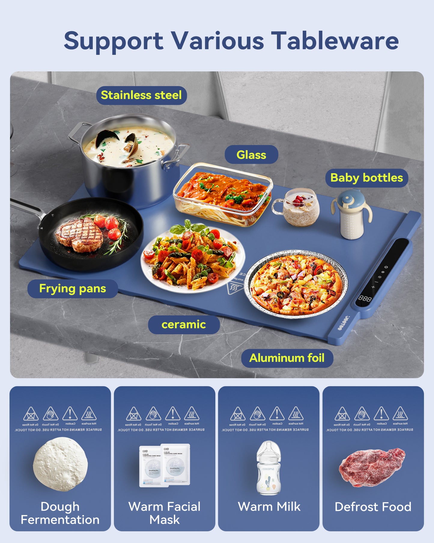Silicone Food Heating Pad with 10 Temperature Settings, Foldable Kitchen Table Warmer