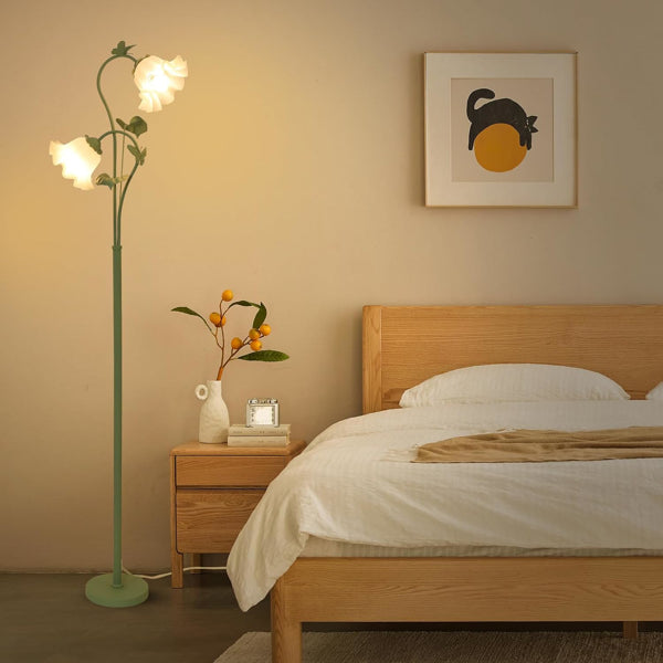 Vintage Flower Floor Lamp with 2 LED Bulbs - Green Acrylic Shade