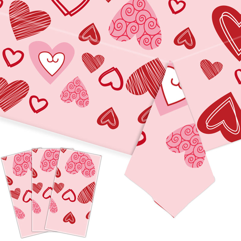 Valentine's Day Disposable Tablecloth - Heart & Love Gnome Design, 137x274cm, Party Table Cover