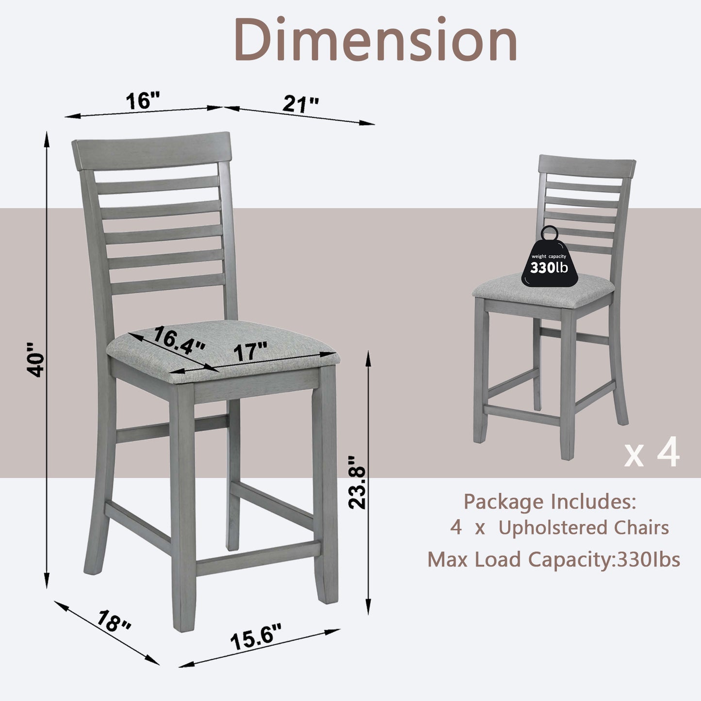 Gray Wooden Counter Height Dining Chairs Set of 4
