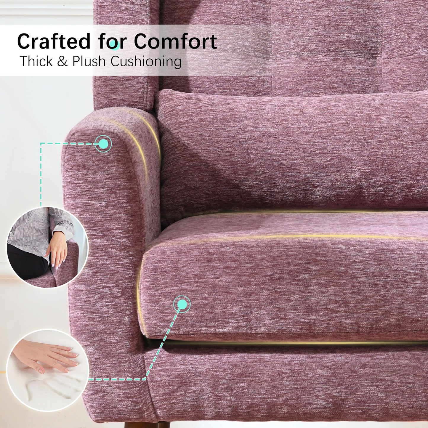 Modern Accent Chair with Throw Pillow - Dark Purple Chenille