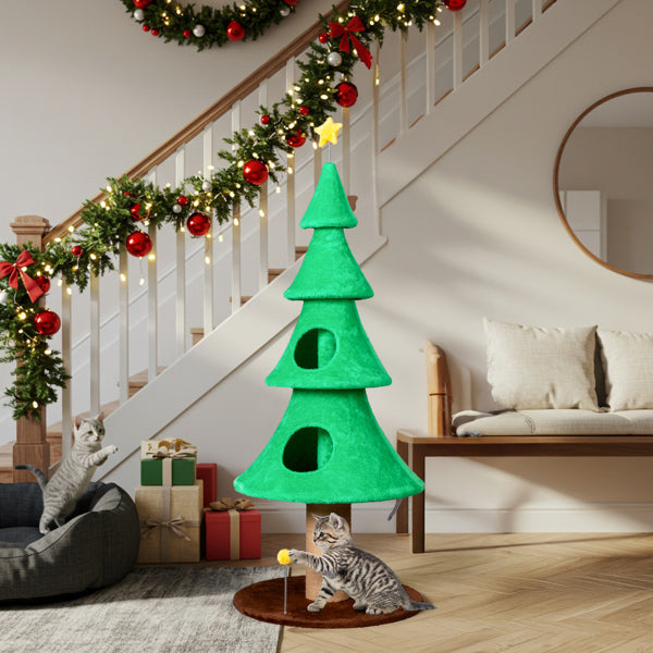Large 59in Christmas Tree Cat Tower with Condos & Scratching Post - Green