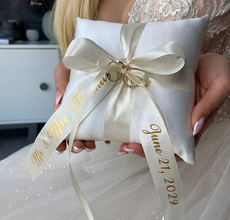 Wedding Ring Pillow 15x15cm Ivory-White with Ribbon for Ceremony