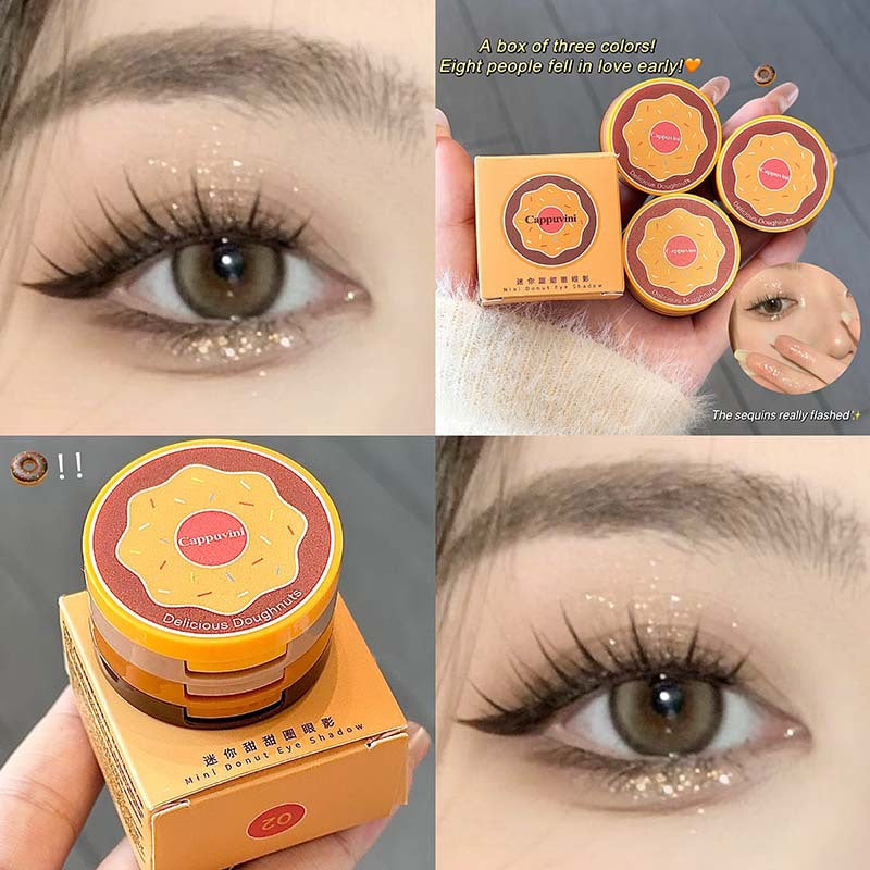 Cute Glittering Matte Three-Color Mini Donut Eye Shadow - Daily Makeup