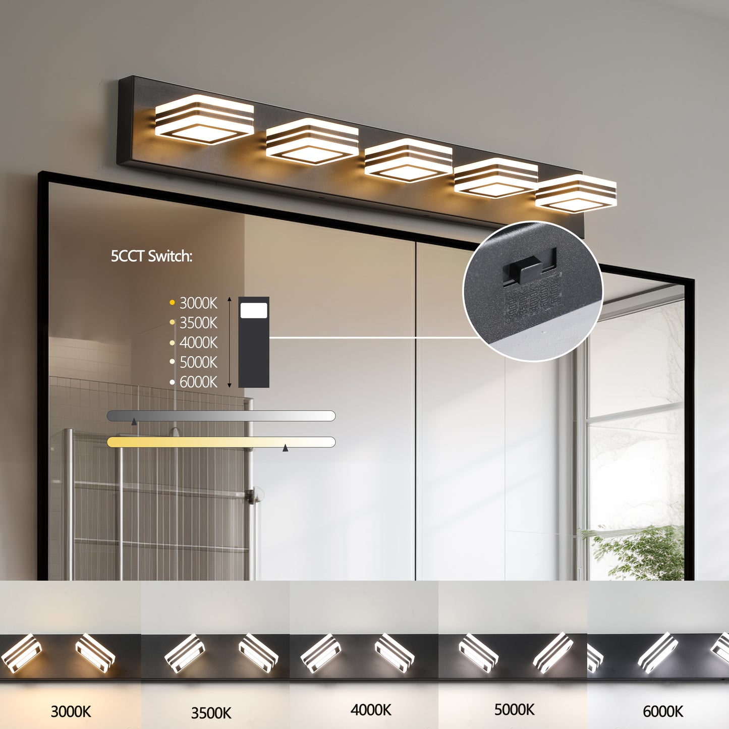 5-Light LED Vanity Light Fixture - Dimmable & Energy Efficient