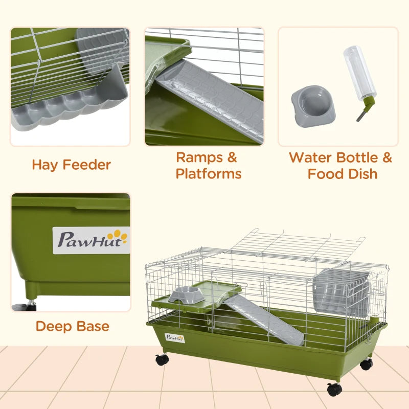 Small Animal Cage for Rabbits & Guinea Pigs - Green, 915x475x180mm