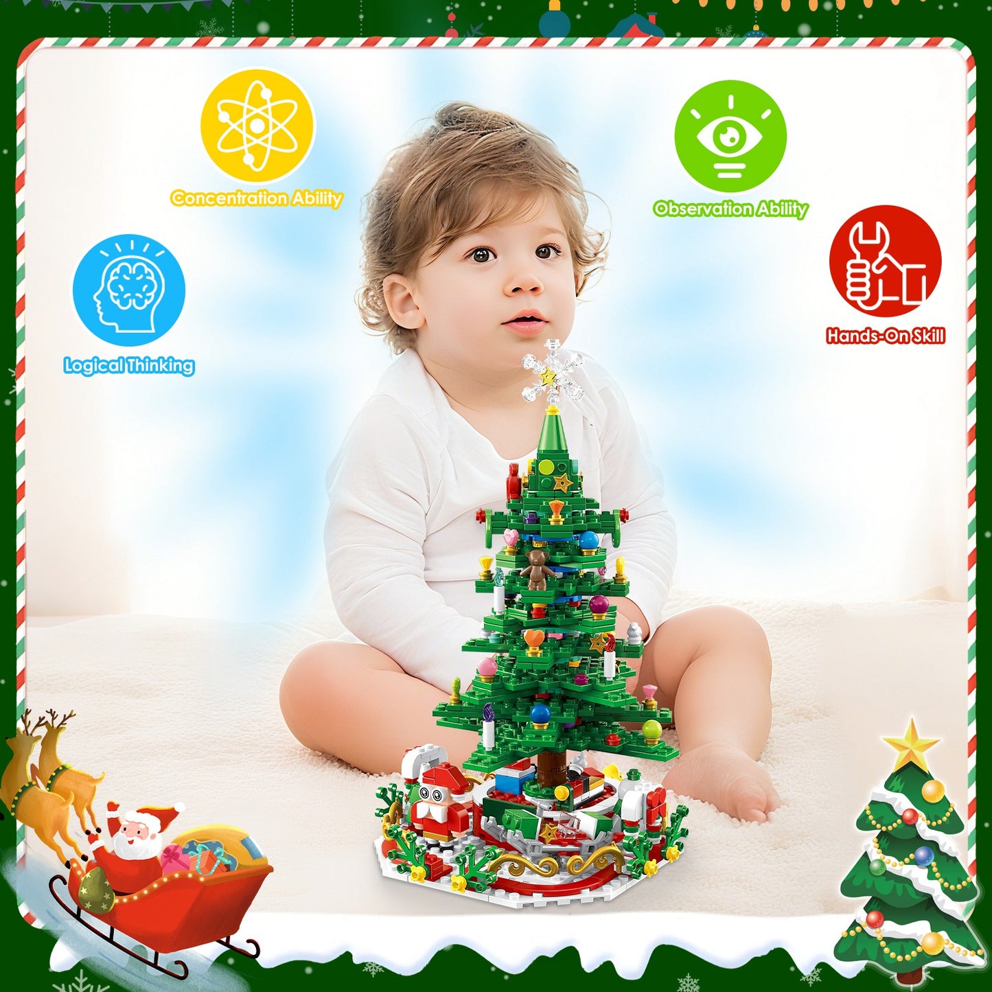 Christmas Tree Building Set with LED Lights - 24-Day Countdown
