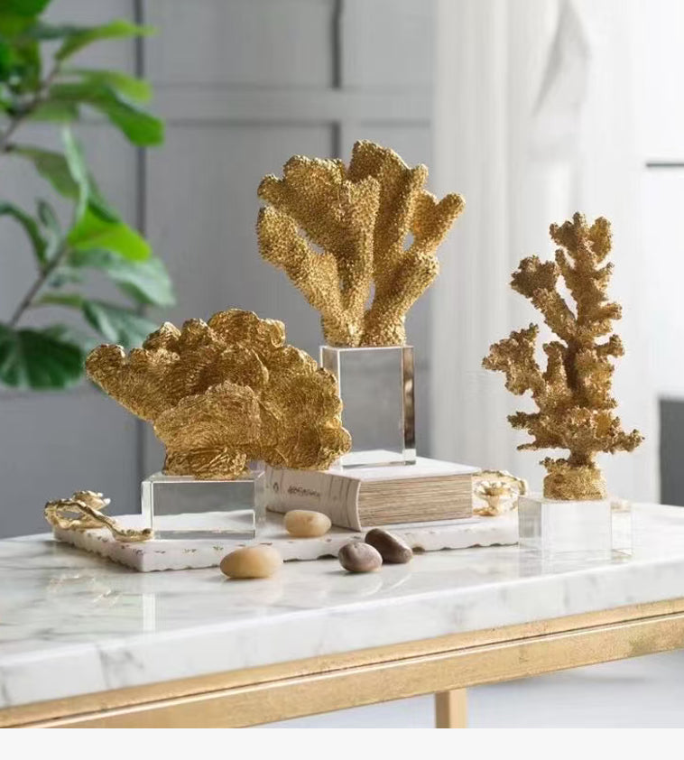 Artificial Coral Decor with Crystal Base - Desktop Garden Ornament, Home & Living