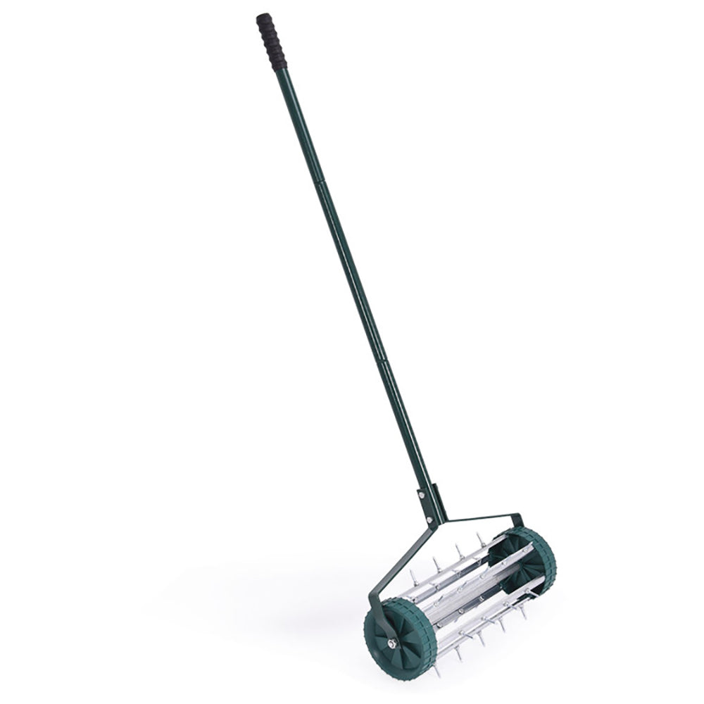 18 Inch Lawn Aerator with Detachable Handle and Steel Tines - Green Garden Tool